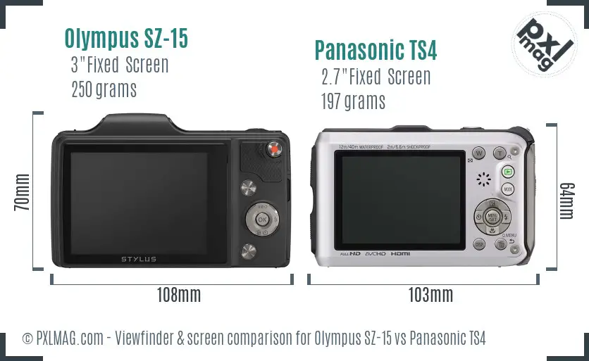 Olympus SZ-15 vs Panasonic TS4 Screen and Viewfinder comparison