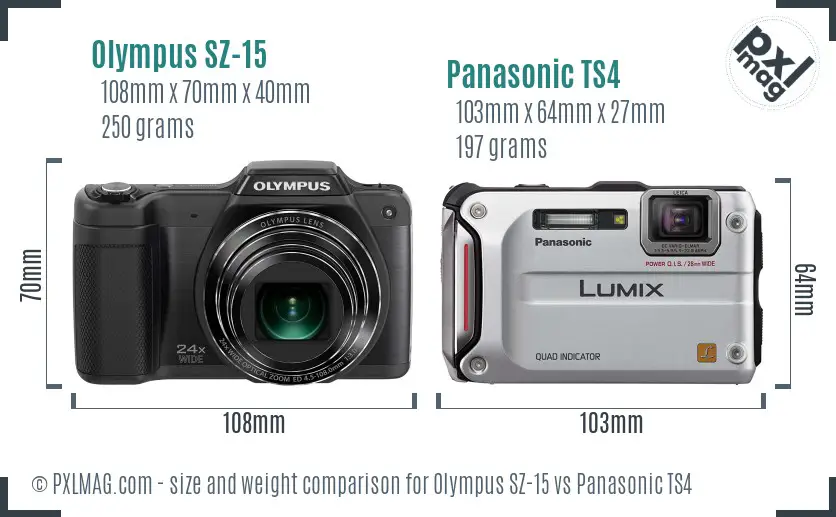 Olympus SZ-15 vs Panasonic TS4 size comparison