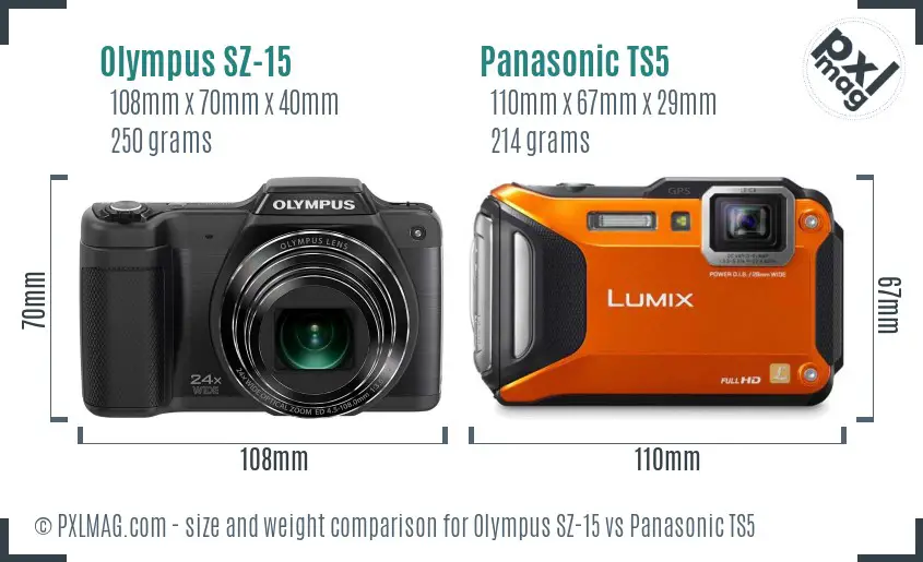 Olympus SZ-15 vs Panasonic TS5 size comparison