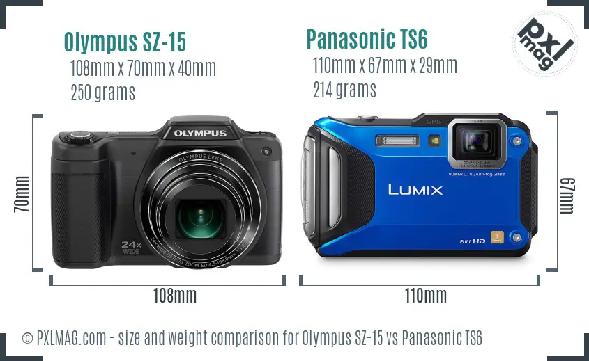 Olympus SZ-15 vs Panasonic TS6 size comparison