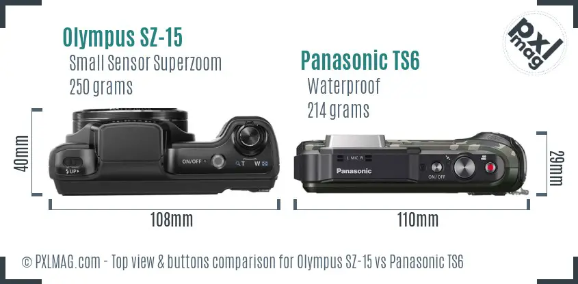 Olympus SZ-15 vs Panasonic TS6 top view buttons comparison