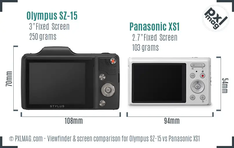Olympus SZ-15 vs Panasonic XS1 Screen and Viewfinder comparison