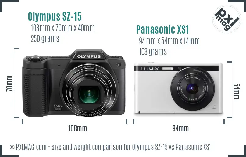 Olympus SZ-15 vs Panasonic XS1 size comparison