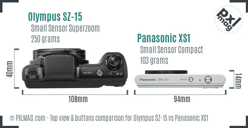 Olympus SZ-15 vs Panasonic XS1 top view buttons comparison