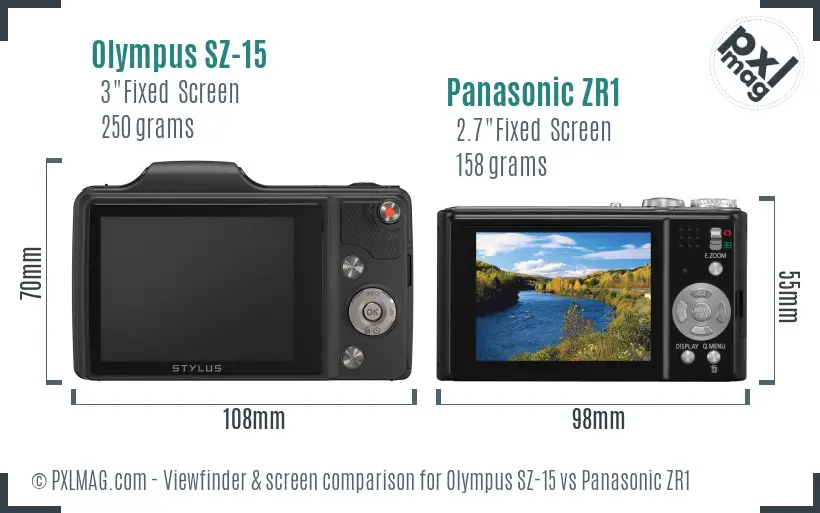 Olympus SZ-15 vs Panasonic ZR1 Screen and Viewfinder comparison