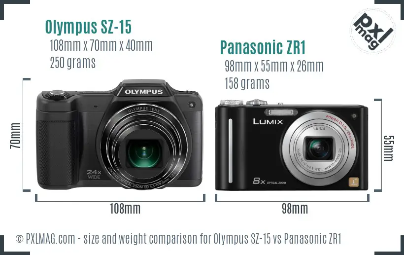 Olympus SZ-15 vs Panasonic ZR1 size comparison