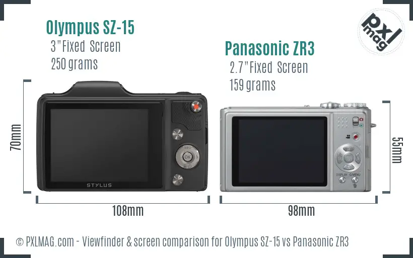Olympus SZ-15 vs Panasonic ZR3 Screen and Viewfinder comparison