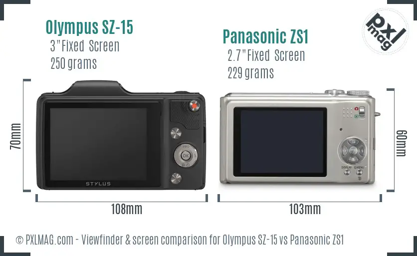 Olympus SZ-15 vs Panasonic ZS1 Screen and Viewfinder comparison