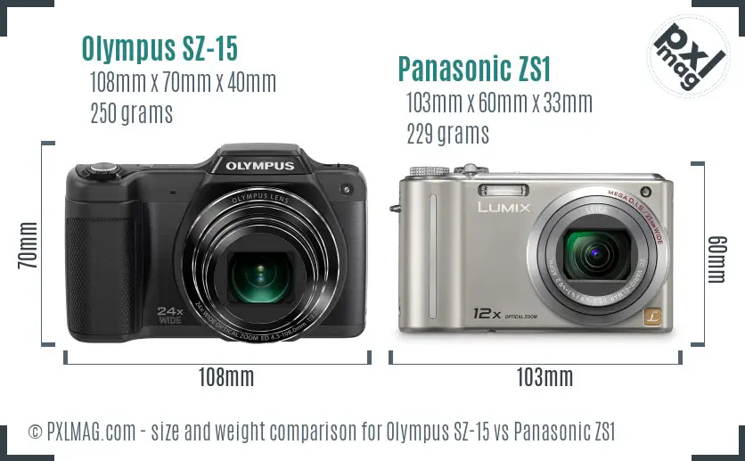 Olympus SZ-15 vs Panasonic ZS1 size comparison