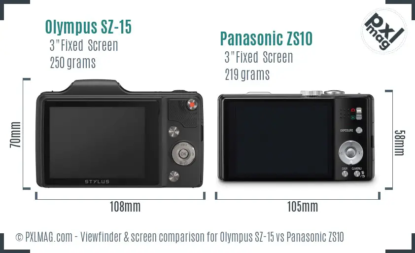 Olympus SZ-15 vs Panasonic ZS10 Screen and Viewfinder comparison