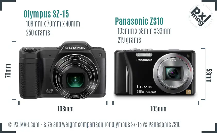 Olympus SZ-15 vs Panasonic ZS10 size comparison