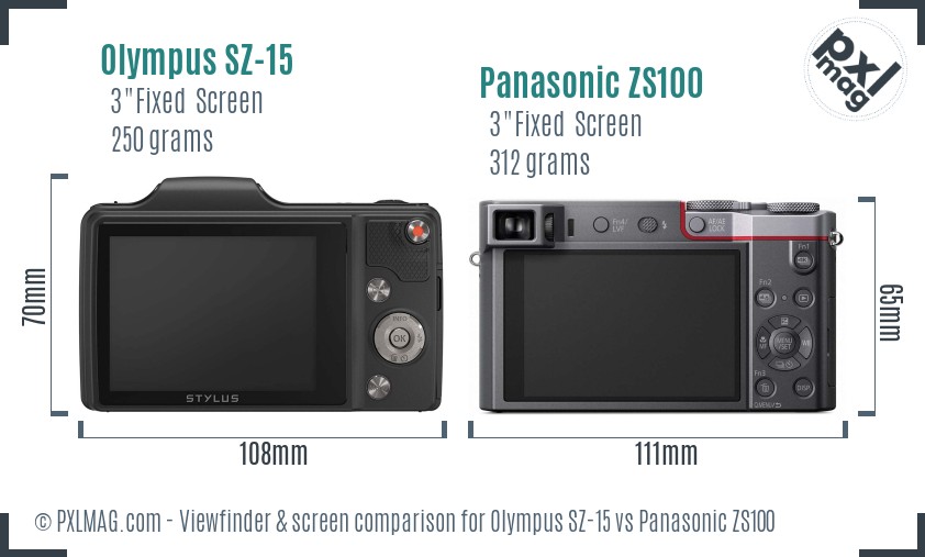 Olympus SZ-15 vs Panasonic ZS100 Screen and Viewfinder comparison