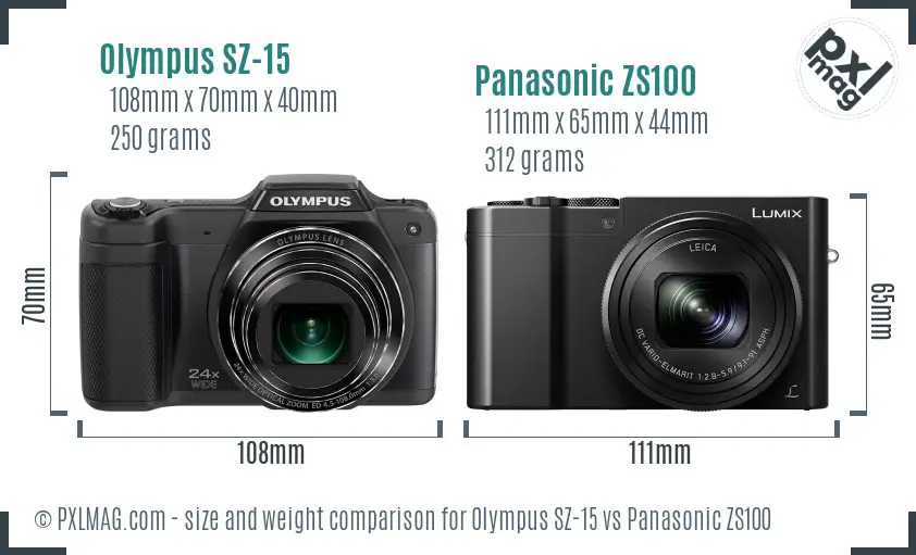 Olympus SZ-15 vs Panasonic ZS100 size comparison