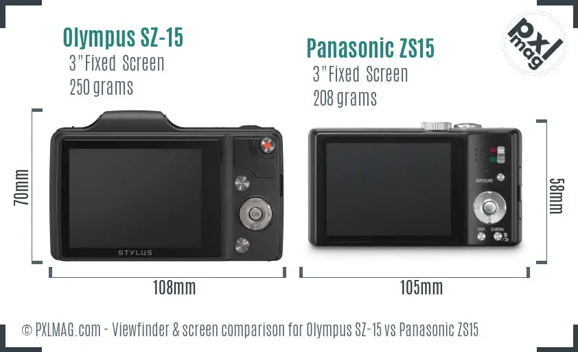 Olympus SZ-15 vs Panasonic ZS15 Screen and Viewfinder comparison