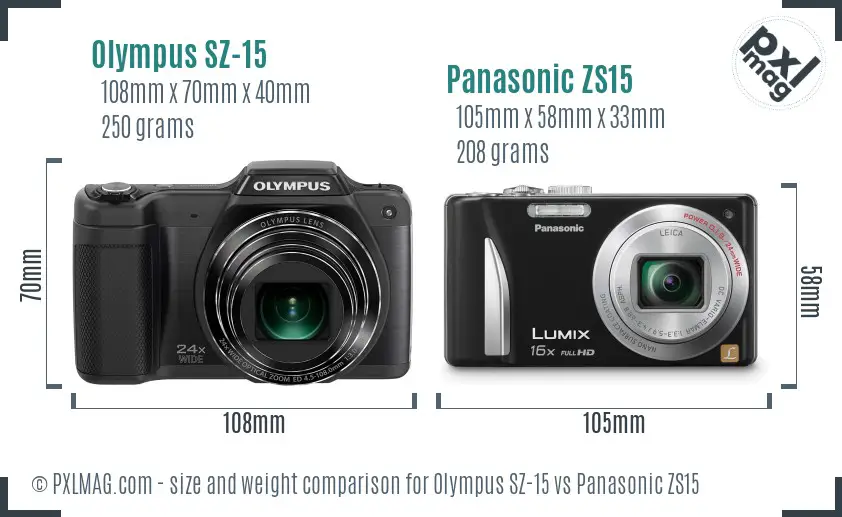 Olympus SZ-15 vs Panasonic ZS15 size comparison