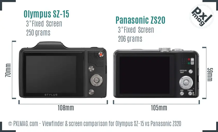 Olympus SZ-15 vs Panasonic ZS20 Screen and Viewfinder comparison