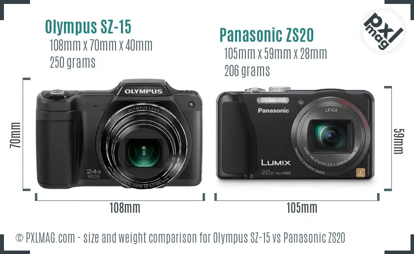Olympus SZ-15 vs Panasonic ZS20 size comparison