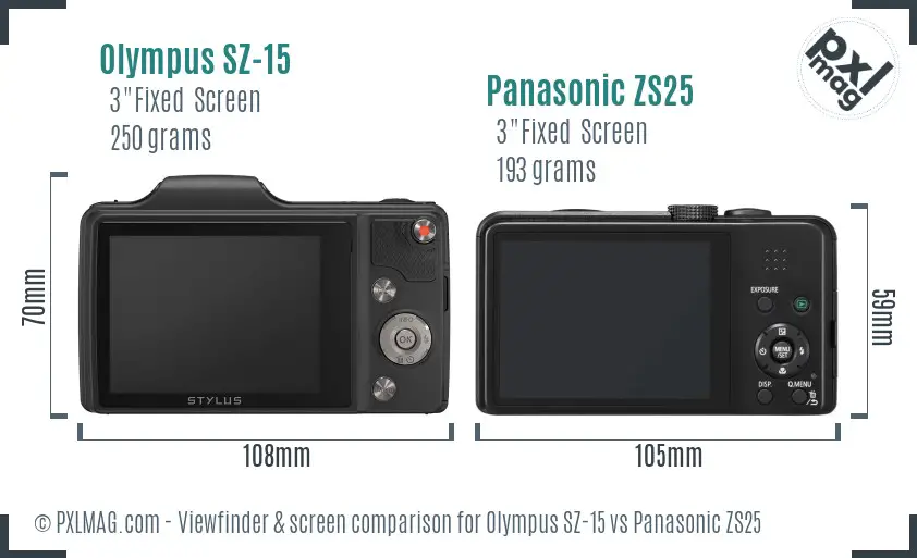 Olympus SZ-15 vs Panasonic ZS25 Screen and Viewfinder comparison
