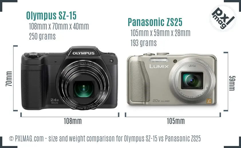 Olympus SZ-15 vs Panasonic ZS25 size comparison