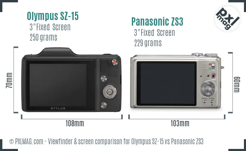Olympus SZ-15 vs Panasonic ZS3 Screen and Viewfinder comparison