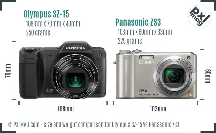Olympus SZ-15 vs Panasonic ZS3 size comparison