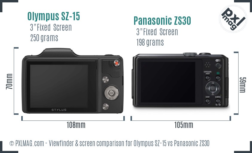 Olympus SZ-15 vs Panasonic ZS30 Screen and Viewfinder comparison