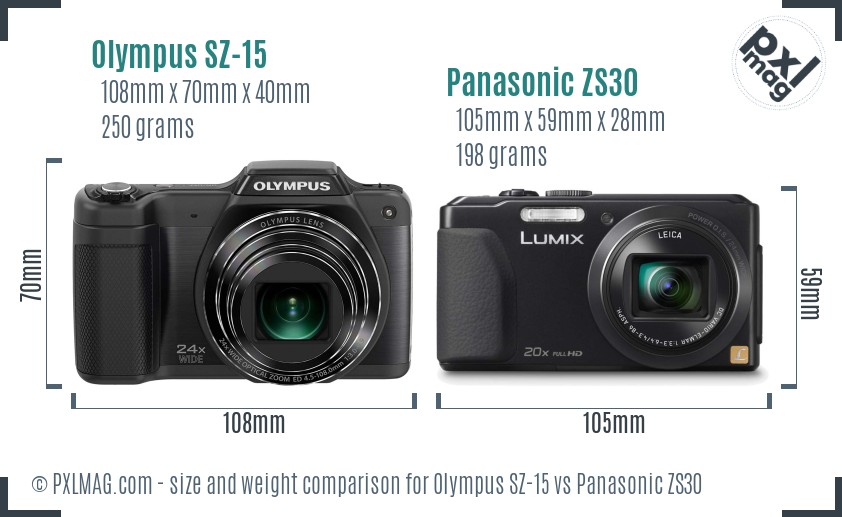 Olympus SZ-15 vs Panasonic ZS30 size comparison