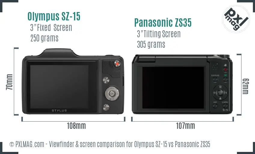 Olympus SZ-15 vs Panasonic ZS35 Screen and Viewfinder comparison