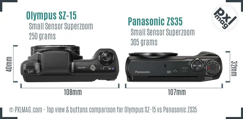 Olympus SZ-15 vs Panasonic ZS35 top view buttons comparison