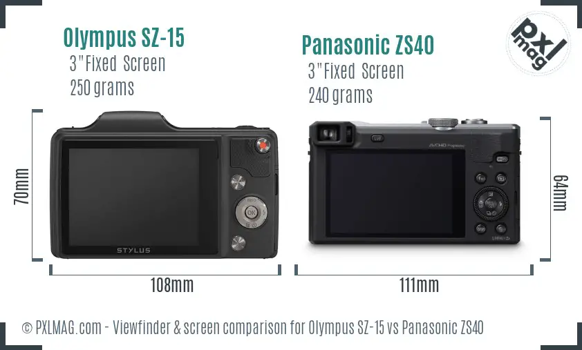 Olympus SZ-15 vs Panasonic ZS40 Screen and Viewfinder comparison