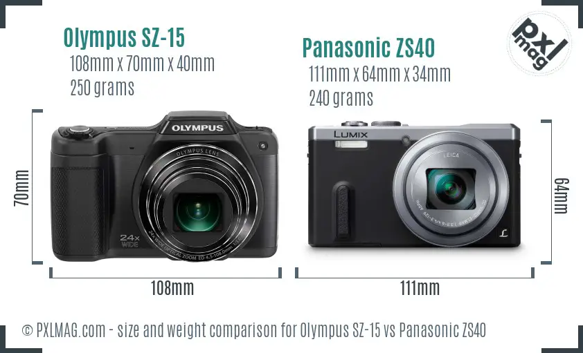 Olympus SZ-15 vs Panasonic ZS40 size comparison