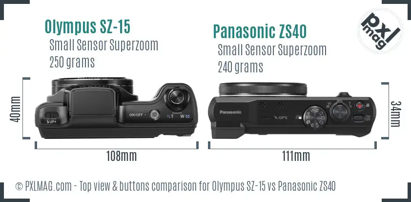 Olympus SZ-15 vs Panasonic ZS40 top view buttons comparison