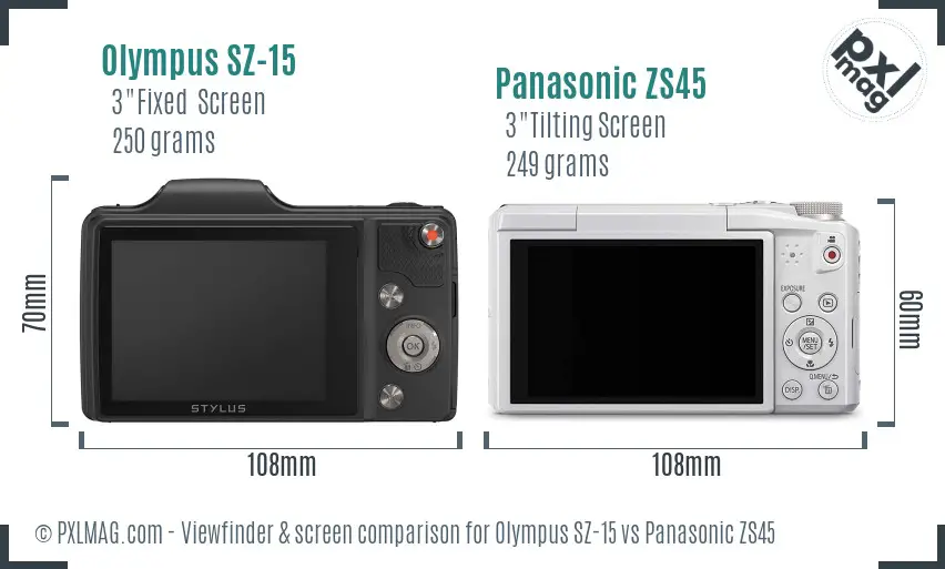 Olympus SZ-15 vs Panasonic ZS45 Screen and Viewfinder comparison