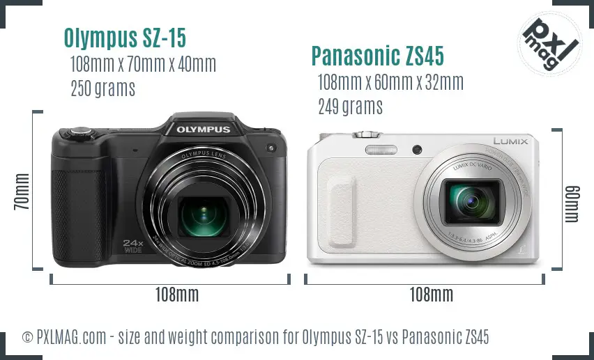 Olympus SZ-15 vs Panasonic ZS45 size comparison