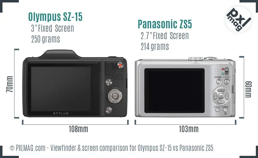 Olympus SZ-15 vs Panasonic ZS5 Screen and Viewfinder comparison