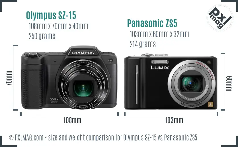 Olympus SZ-15 vs Panasonic ZS5 size comparison