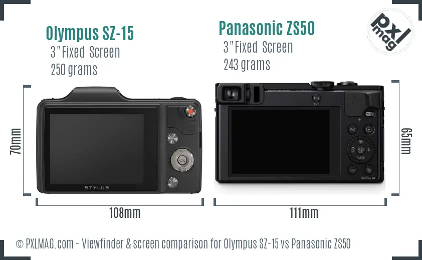 Olympus SZ-15 vs Panasonic ZS50 Screen and Viewfinder comparison