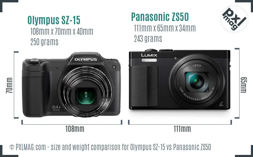 Olympus SZ-15 vs Panasonic ZS50 size comparison