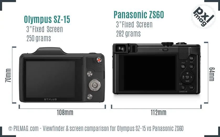 Olympus SZ-15 vs Panasonic ZS60 Screen and Viewfinder comparison