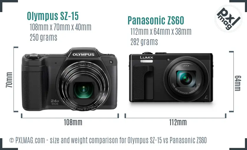 Olympus SZ-15 vs Panasonic ZS60 size comparison