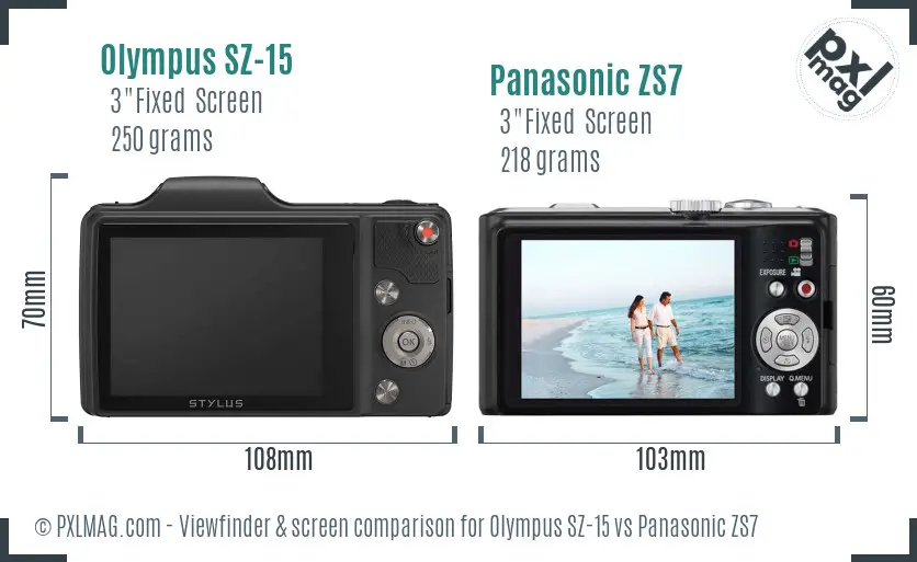 Olympus SZ-15 vs Panasonic ZS7 Screen and Viewfinder comparison