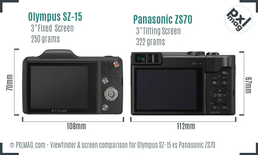 Olympus SZ-15 vs Panasonic ZS70 Screen and Viewfinder comparison
