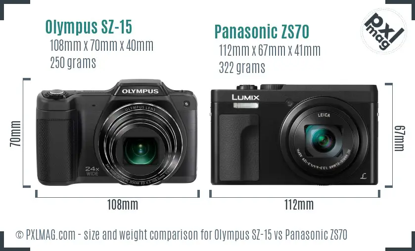 Olympus SZ-15 vs Panasonic ZS70 size comparison
