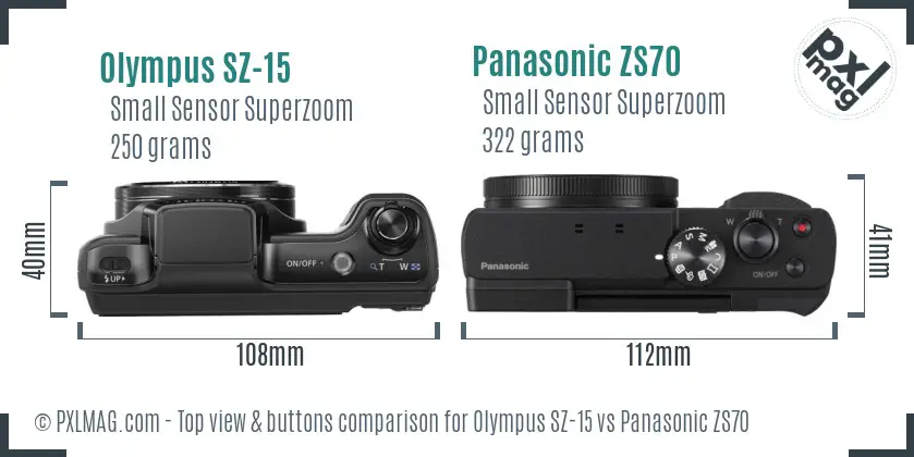 Olympus SZ-15 vs Panasonic ZS70 top view buttons comparison