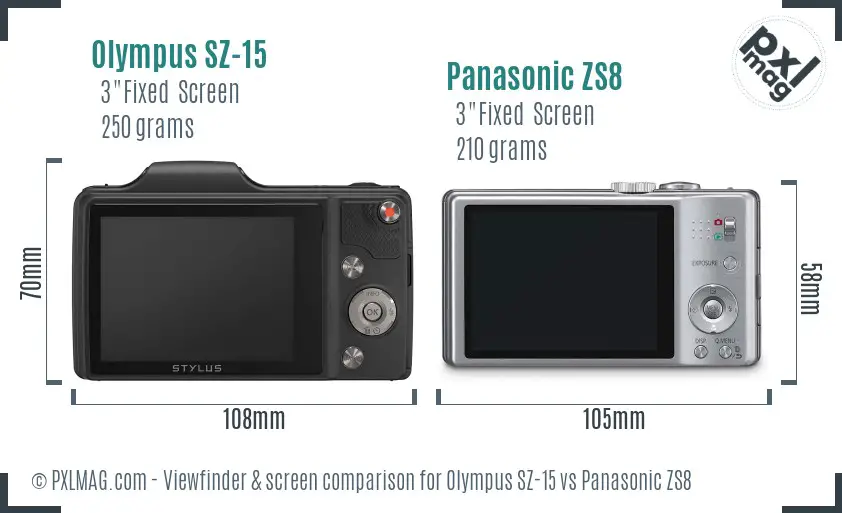 Olympus SZ-15 vs Panasonic ZS8 Screen and Viewfinder comparison