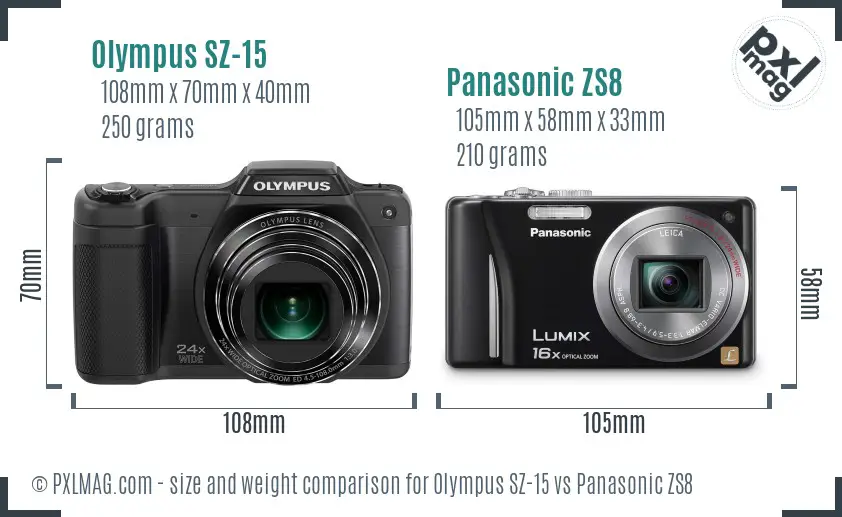 Olympus SZ-15 vs Panasonic ZS8 size comparison
