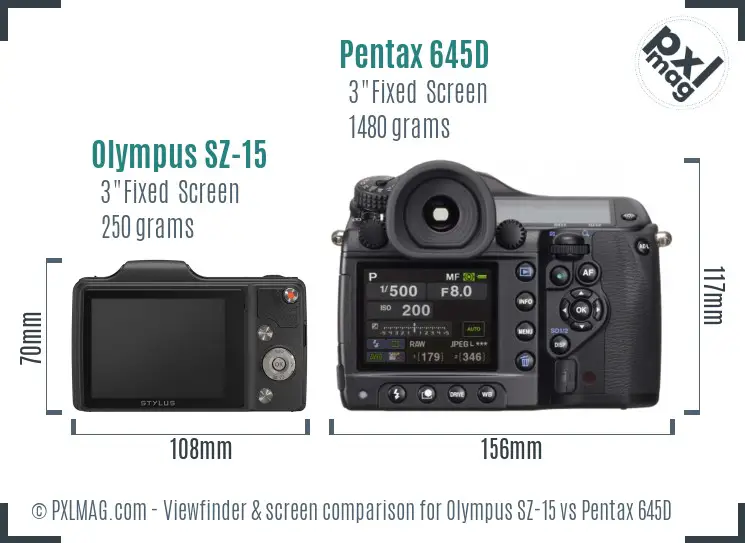 Olympus SZ-15 vs Pentax 645D Screen and Viewfinder comparison