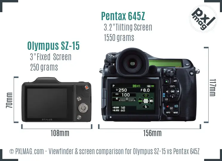 Olympus SZ-15 vs Pentax 645Z Screen and Viewfinder comparison