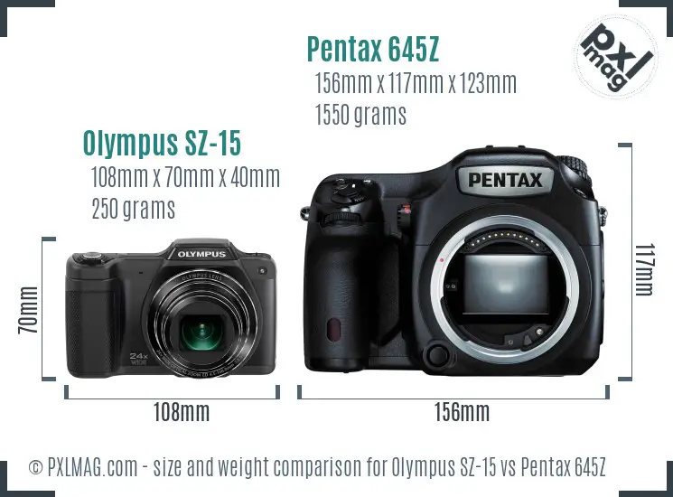 Olympus SZ-15 vs Pentax 645Z size comparison