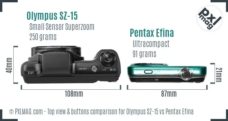 Olympus SZ-15 vs Pentax Efina top view buttons comparison